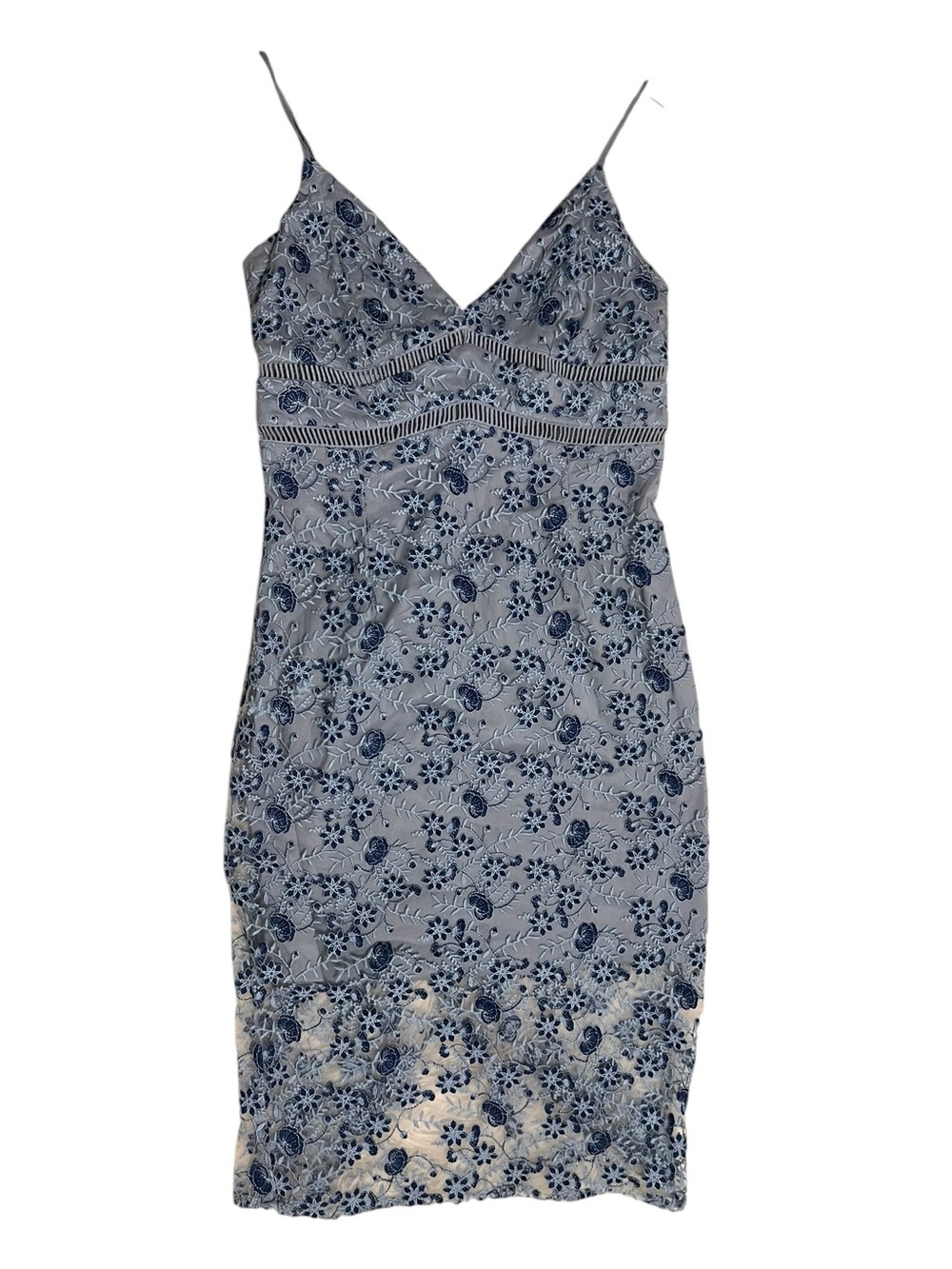 Bardot Blue Floral Gemma Lace Midi Dress V Neck Cocktail Wedding Guest Size 10